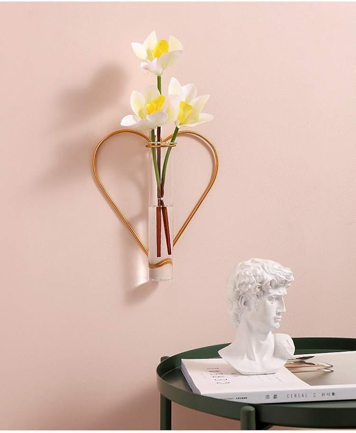 2 Pack Gold Metal Vase,Wall Flower Vase,Geometric Vase,Clear Glass Vase Hydroponic Hanging Plants,Decorative Vase for Fridge,Window,Home,Party (Gold 2)