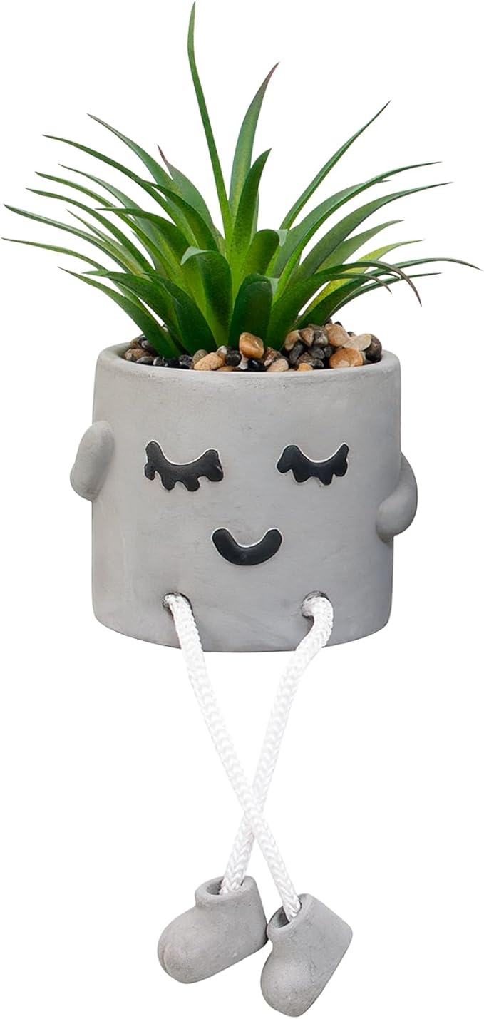 Cute Artificial Succulents Plants in Cement Pots with Hanging Legs - Small Fakeplants Kitchen Shelves Decor, Bathroom Shelf Decoration, Shelf Decoration Accents, Office Wall Decor - Set of 1