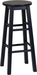 Linon Zeke Navy Blue Solid Wood Backless Round Barstool with 29 inch Seat Height