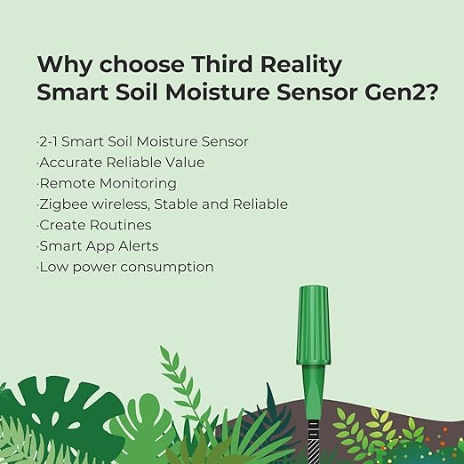 THIRDREALITY Smart Soil Moisture Sensor Gen2, Zigbee hub Needed, Enhanced Signal Stability, Capacitive Moisture Monitoring, Garden Planting, Compatible with Hubitat, SmartThings, Home Assistant, Homey