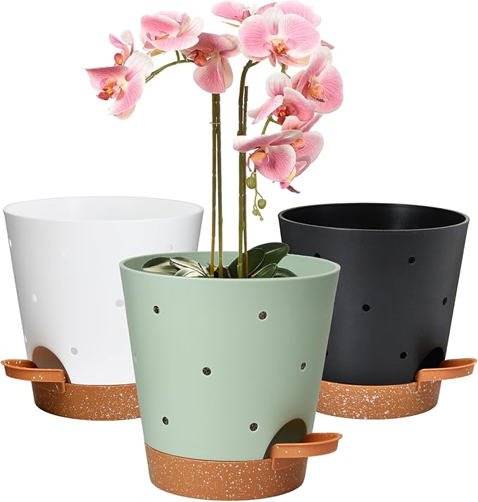 Vanslogreen Orchid Pots with Holes, 6 Inch Self Watering Orchid Pot 3 Pack Plastic Plant Pots for Orchid, Flower (Multicolor)