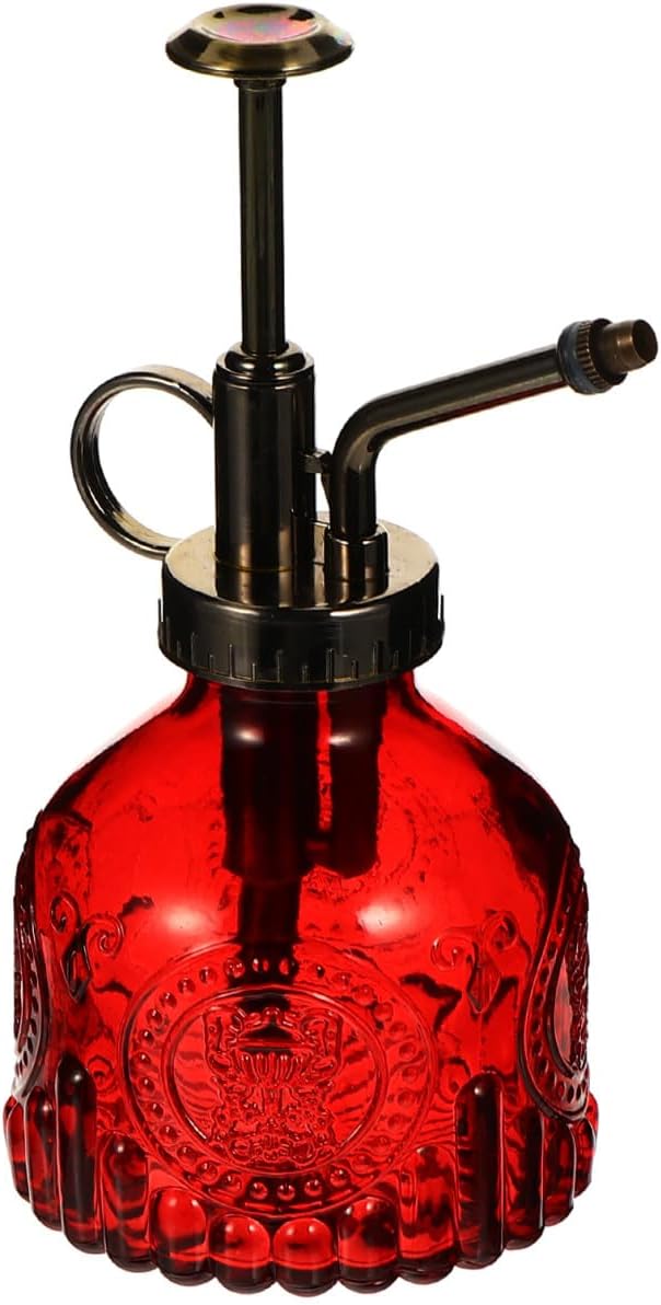GALPADA Vintage Embossed Glass Watering Spray Bottle for Plants – Portable Handheld Mister Manual Press for Indoor and Outdoor Garden Use