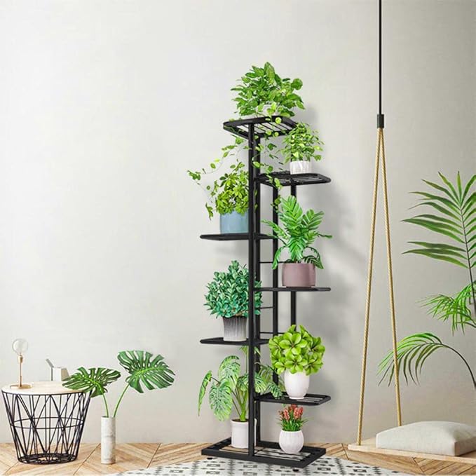 MTB Garden 7 Tier Metal Plant Stand for Indoor Outdoor Flower Pot Display Planter Shelf, Charcoal Grey