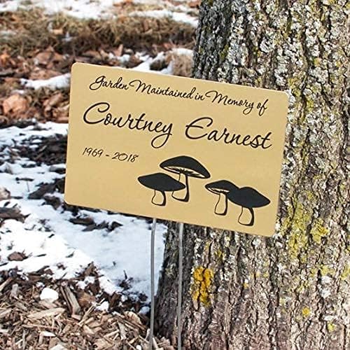 Outdoor Metal Garden Sign, Label, or Memorial. 4 x 2" or 6 x 4" sign with rounded corners and a 10" stake. Materials Include: Stainless Steel, Brass, Copper, Bronze and Titanium. (Brass, 4 x 6")
