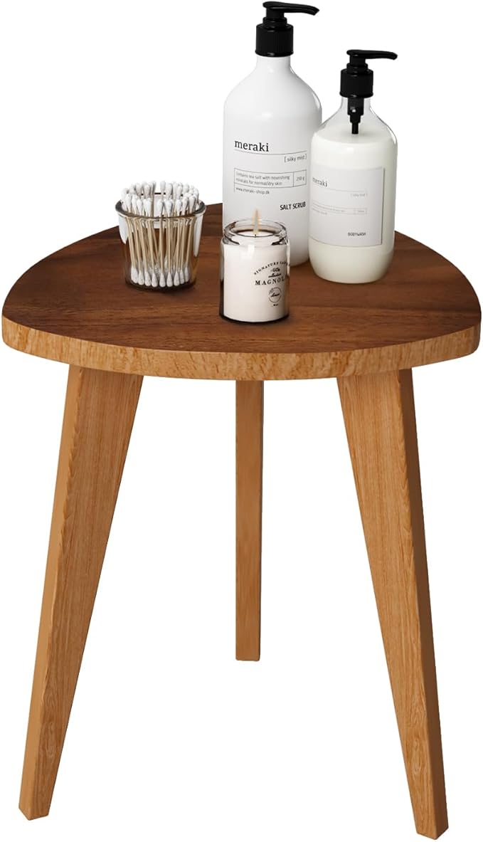 Teak Shower Stool and Foot Rest, Solid Wood Stool Near Bathtub, Small Stool, Plant Stool for Living Room, Bathroom, Bedroom