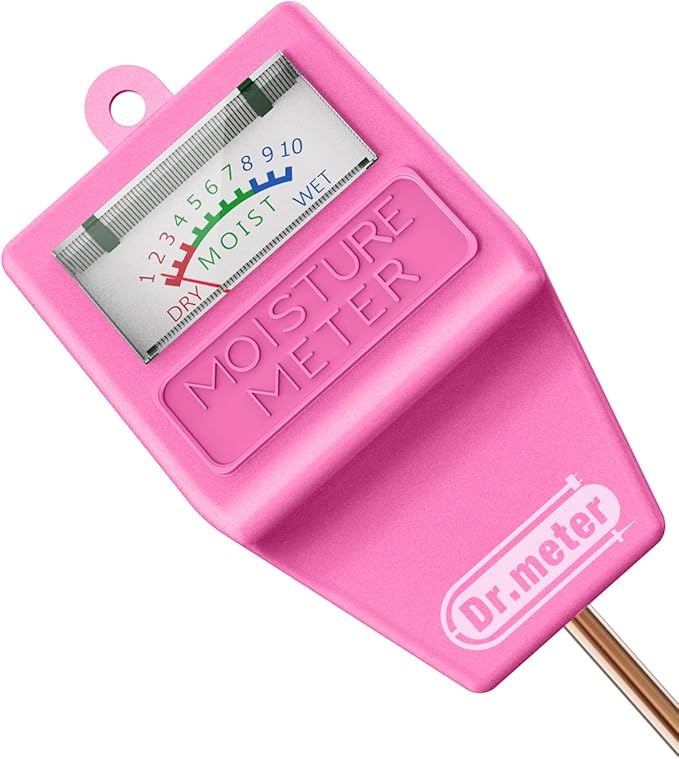 Dr.meter Soil Moisture Meter Tester for Plants, Hygrometer Moisture Sensor for Houseplants Indoor Outdoor Garden Lawn Use - Plant Water Meter Gauge Test Kit, No Battery Needed - Gardening Gifts, Pink