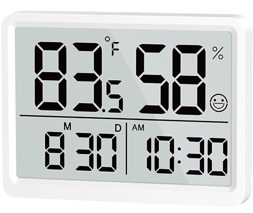 DOOMAY Digital Room Thermometer and Humidity Monitor with Calibration,High Accuracy Sensor Indoor Hygrometer with Date & Clock Desktop Magnet Sticky for Baby Room Greenhouse Guitar(White)