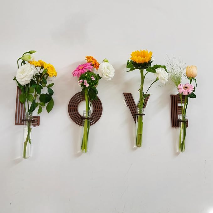 Wood Letter Wall Propagation Station Lightweight Decorative Plant Holder for Small Cuttings, Letter V Removable Adhesive Wall Decor for Bedroom, Nursery, Office
