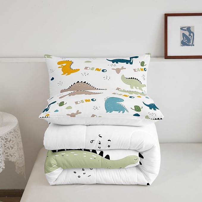 Feelyou Cute Dinosaur Comforter Set Cartoon Cactus Bedding Set Decor Jungle Dino Boho Succulent Comforter Wild Animal Pattern Yellow Grey Duvet Set Bedroom Quilt Set 3Pcs Queen