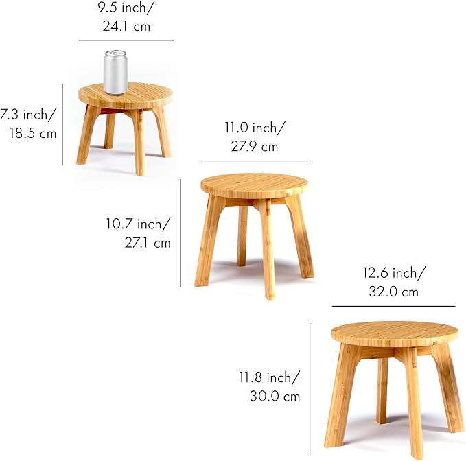 GOBAM Bamboo Step Stool, 11.8 inches - Portable Wooden Stool for Adults, Kids, Kitchen, Bathroom, Bedroom, Toy Room - 300 lbs Capacity