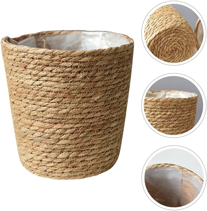 Beavorty Vintage Decor Seagrass Planter Hand Woven Straw Flower Pot Farmhouse Plant Basket with Plastic Liners Rustic Plant Containers Succulent Pot for Indoor Outdoor Room Decor Home Decor