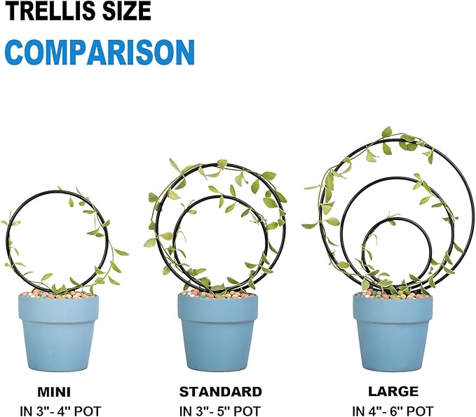 YOHSNOR Hoya Trellis Set of 3 Round Climbing Plant Supports - Small, Medium, Large - Sturdy Metal for Indoor & Outdoor Potted Plants - Easy Tool-Free Assembly - Great Choice for Plant Enthusiasts