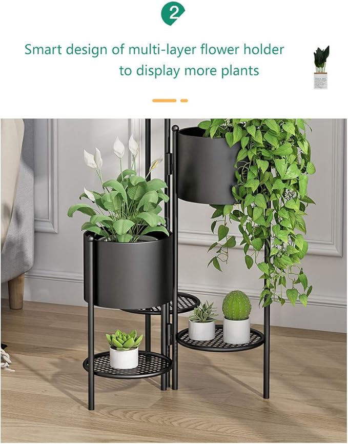 Metal Plant Stand, 6 Tier 6 Potted Indoor Black Flower Pot Stand Holder Shelf, Foldable Decorative Display Rack for Multiple Potted Plants, Patio Garden, Living Room, Corner Balcony & Bedroom