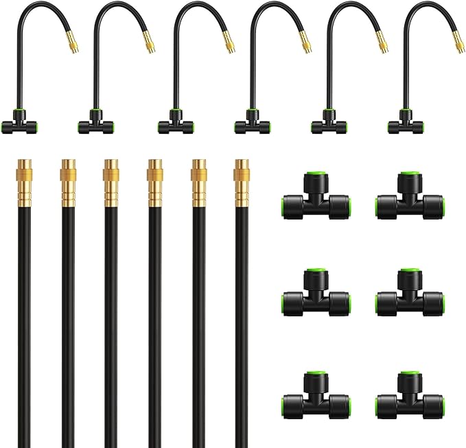 RAINPOINT Drip Irrigation System, No Pipe, only 6pcs Adjustable Copper Nobbles for Greenhouse, Lawn, Raised Beds, Outdoor Plants, Compatible with 1/4" Irrigation Tubing