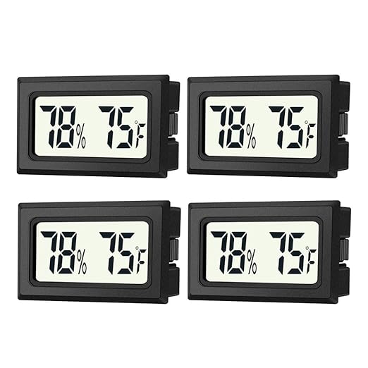 JEDEW 4 Pack Mini Digital Hygrometer Thermometer Gauge, Indoor Outdoor Temperature Humidity Meter for Humidifiers Greenhouse Reptile Plant Humidors, Large LCD Screen, Display in Fahrenheit (℉) (4)