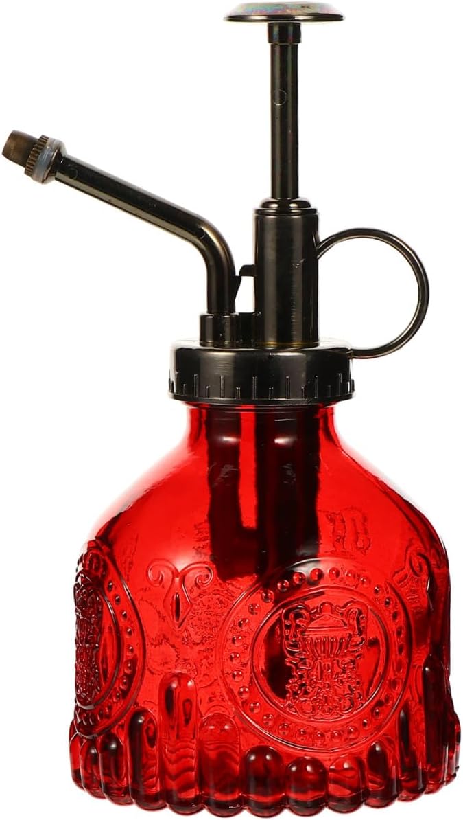 GALPADA Vintage Embossed Glass Watering Spray Bottle for Plants – Portable Handheld Mister Manual Press for Indoor and Outdoor Garden Use
