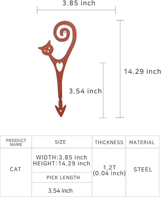 Cat Garden Stake – Rust-Resistant Powder-Coated Metal Plant Pick for Indoor & Outdoor Pots & Garden Beds