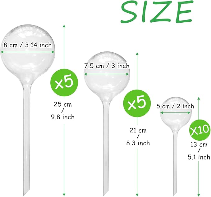 Jgalnim 20 PCS Clear Plant Watering Globes,Plastic Watering Bulbs,Self Watering Planter,Flower Automatic Watering Device for Plants Indoor,Outdoor,Flowerpot,Home Garden(Large,Medium,Small)