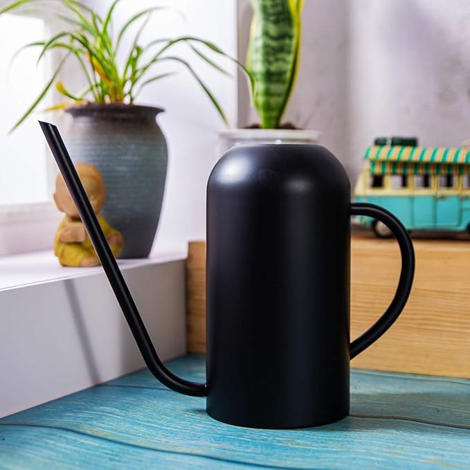 Long Spout Watering Can Metal 40oz/1.3L,Stainless Steel Watering Pot for Outdoor and Indoor House Plants, Matte Black