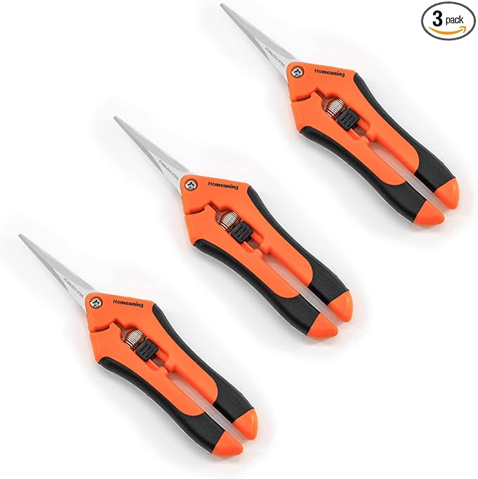 3 Packs Garden Pruning Shears with Straight Blades Trimming Scissors, Gardening Hand Pruning Snips Titanium Coated Precision Bonsai Pruning Shears, Convenient Flower Cutters (Orange)