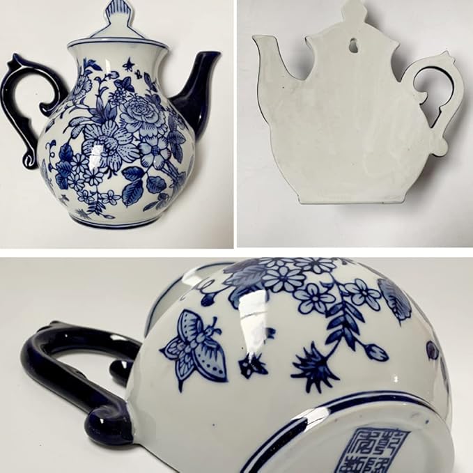 Blue & White Porcelain Wall Vase,Water Bottle Shape Hydroponic Vase Wall Planter for Indoor, Outdoor (C)