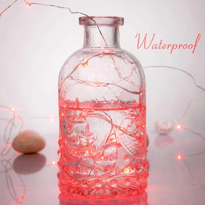 Ariceleo Led Fairy Lights Battery Operated, 2 Packs Mini Battery Powered Copper Wire Starry Fairy Lights for Bedroom, Christmas, Parties, Wedding, Centerpiece, Decoration (5m/16ft Red)