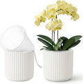 2 Pack of 6in Ceramic Cachepot with Clear Orchid Pot - self Watering Indoor Planter with Drainage for Root Visibility,semi Hydro pots for repotting Orchid,White