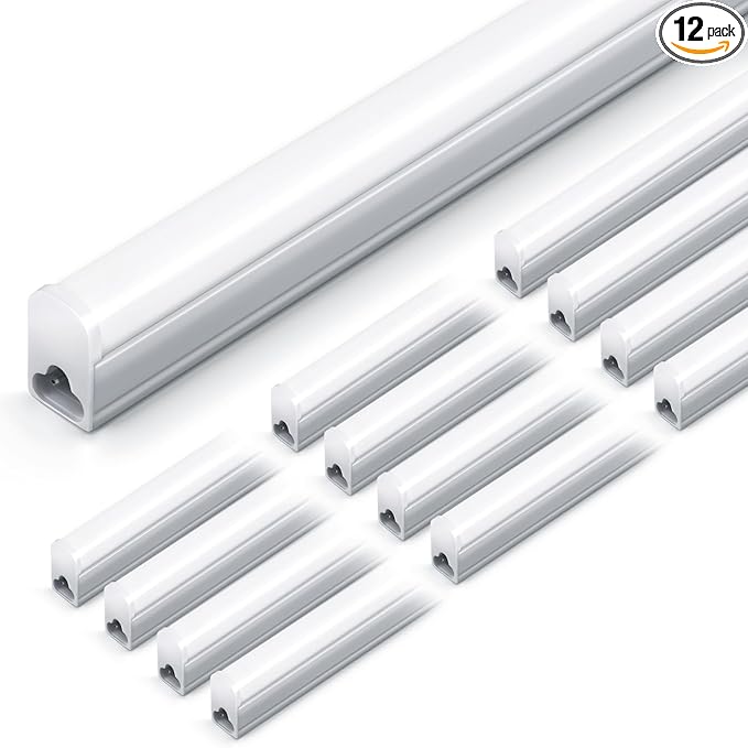 Kihung 12 Pack 4FT Led Shop Lights, 20W 2200lm 6500K Super Bright Garage Light, T5 4 Foot Shop Lights Ideal for Basement, Storage Room, Warehouse, Linkable Led Lighting Fixture with On/Off Switch