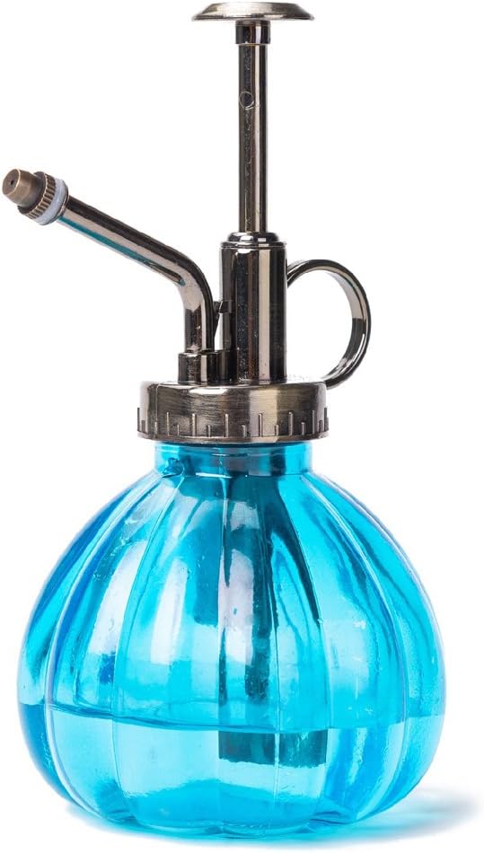 THY COLLECTIBLES Flower Water Spray Bottle Can Pot Plant Mister | Vintage Pumpkin Style Decorative Glass Plant Atomizer Watering Can Pot with Pump for Terrariums Flowers Potted Plants (Blue)