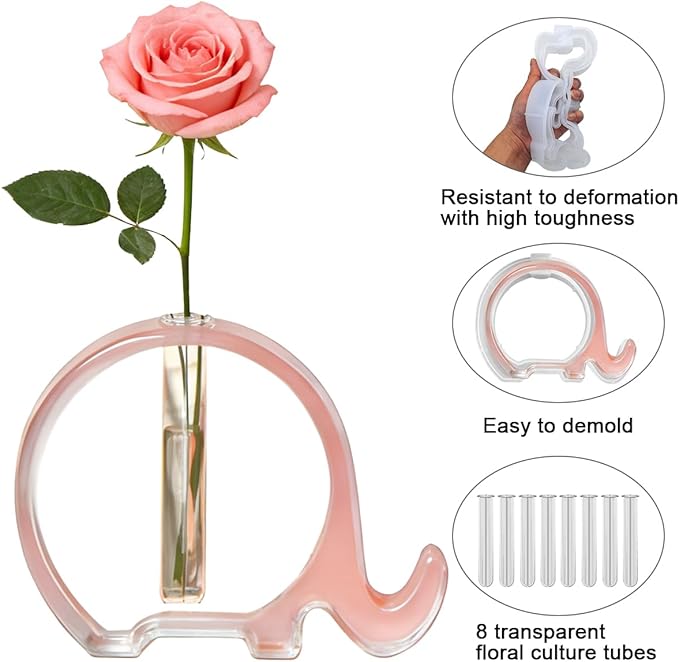3 Pcs Animal Silicone Vase Molds for Resin Casting, lyfLux Cat Elephant Dinosaur Design Epoxy Molds Set with 8 Test Tubes, Hydroponic Plant Propagation Station & Desktop Decor DIY Crafts