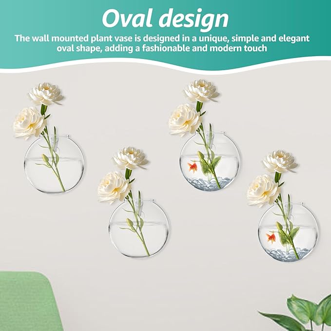 Wall Vases, Wall Hanging Planter Propagation Station, Glass Walls Vase for Flower Propagating Hydroponics Plants, Home Office Decor Present (4 Pcs)