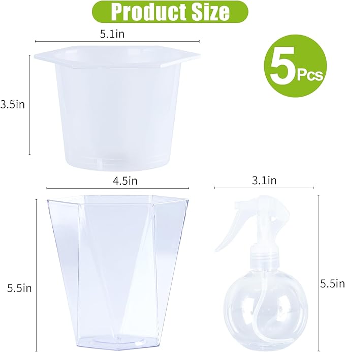 Oliz Self Watering Planter 5 Pcs, 4.5 Inch Flower Plant Pot with Transparent Inner Pot, Gardening Flowerpot with Watering Can, Indoor Self Watering Planter Pot for Herbs, Flowers (White)