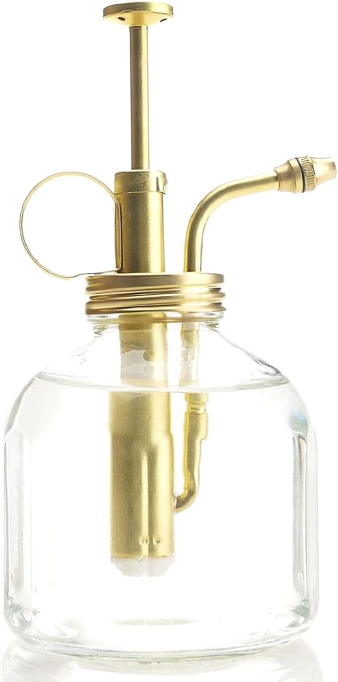 Plant Mister- Clear Color Glass Bottle & Brass Sprayer (Matt Gold)
