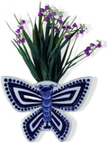 Blue & White Porcelain Wall Vase,Butterfly Shape Hydroponic Vase Wall Planter for Indoor, Outdoor (B)