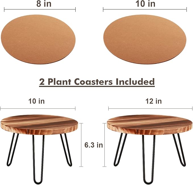 2 Pack Wood Plant Stand Small Plant Stool Indoor 10&12 Inch Plant Riser Wooden Flower Stand Plant Holders Indoor Stand 6.3" Tall Planter Stands for Plants Corner Round Plant Table Outdoor Floor Plant Stand