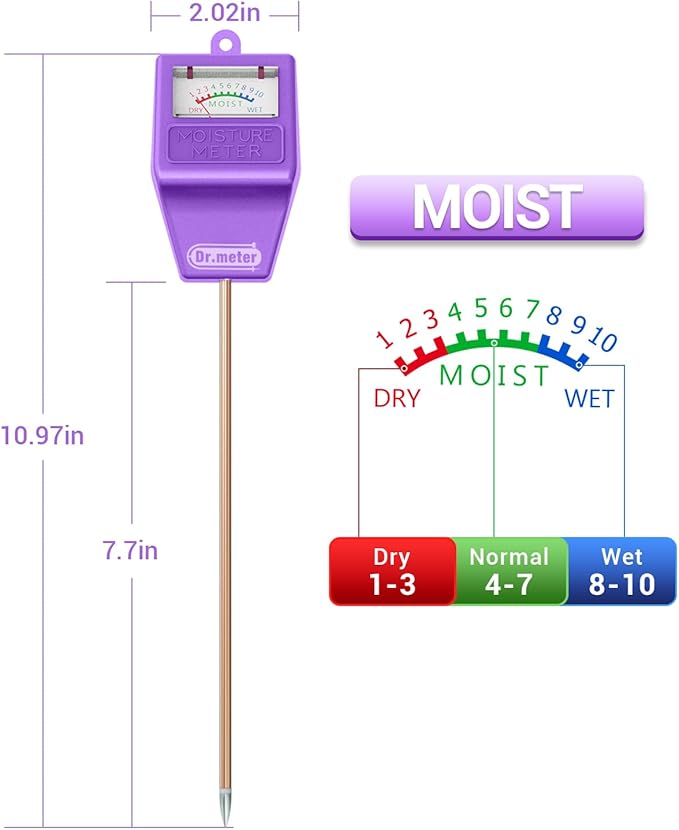 Dr.meter Soil Moisture Meter Tester for Plants, Hygrometer Moisture Sensor for Houseplants Indoor Outdoor Garden Lawn Use - Plant Water Meter Gauge Test Kit, No Battery Needed - Gardening Gifts