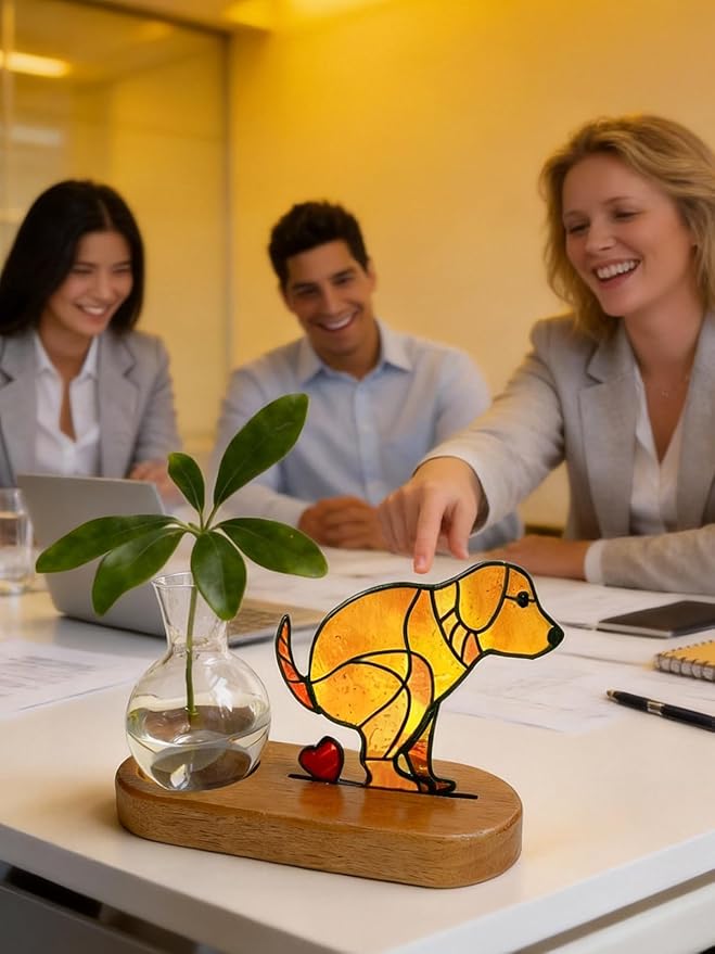 Handmade Dog Propagation Stations： Funny Hydroponic Vase with Wooden Stand for Indoor Plants, for Plant Lovers Women Mom, Office Desk & Home Decor