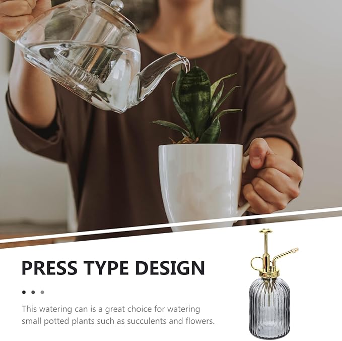 KALLORY Vintage Glass Plant Mister with Gold Pump Large Capacity Watering Spray Bottle for Indoor Outdoor Garden Plants Succulents Bonsai and Desktop Use