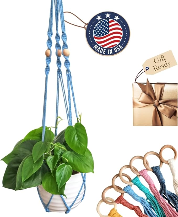 Macrame plant hanger 3ft beaded plant hanger for pots 4-8” for live plants indoor and outdoor decor hanging plant holder Boho décor Plant stand indoor Hanging planter for plant pots (Cloudy Day)