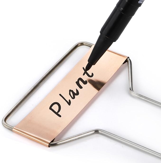 Foraineam 30 Pack 10 Inch High Copper Plate Metal Plant Labels Garden Stake Tags Reusable Planting Gardening Markers