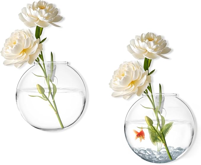 Wall Vases, Wall Hanging Planter Propagation Station, Glass Walls Vase for Flower Propagating Hydroponics Plants, Home Office Decor Present (2 Pcs)
