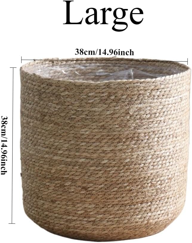 14 inch Large Seagrass Woven Planter Basket - Wicker Planter Basket with Plastic Film Insert for Indoor Plants, Large Monstera Pot, Woven Storage Basket, Boho Home Decor (Large)