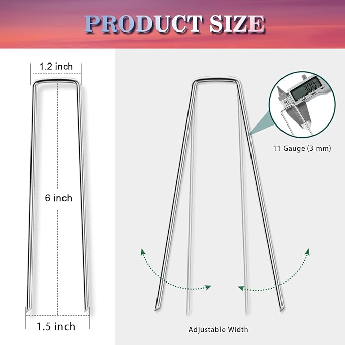 Gtongoko 500 Pack Galvanized Landscape Staples Garden Stakes Plant Cover Stakes 6 Inch 11 Gauge SOD Staples Ground Stakes for Landscaping Securing Weed Barrier Fabric, Christmas Decorations