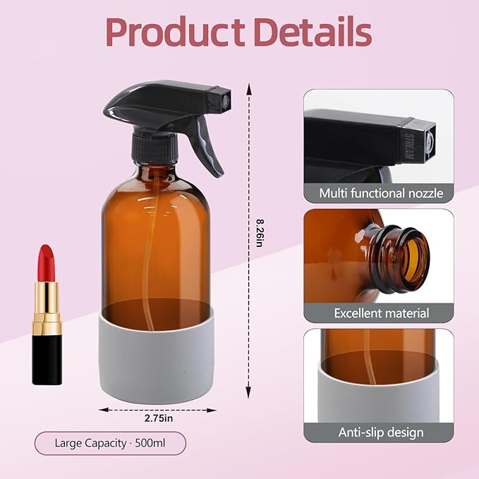 YOCASII 2PCS 500ml Refillable Glass Spray Bottles – Heavy-Duty water spray bottle for Hair, Plants & Cleaning – Reusable Household atomizer Set for Home & Travel