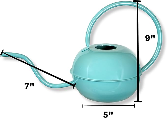 Down to Earth Basics 1.5 Liter Metal Watering Can – Teal Painted Finish, Durable Metal with Long Spout for Indoor & Outdoor Plant Watering