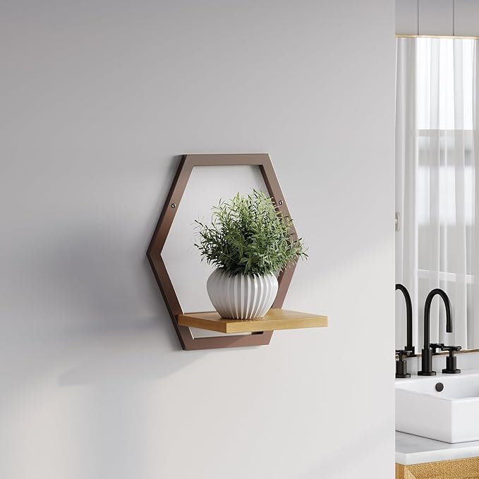 2 Pack Solid Wood & Heavy Duty Metal Wall Plant Stands,9 inch Natural Wood Shelf, Boho Arch Hanging Planter for Indoor 25 LB Load for Plants Coffee