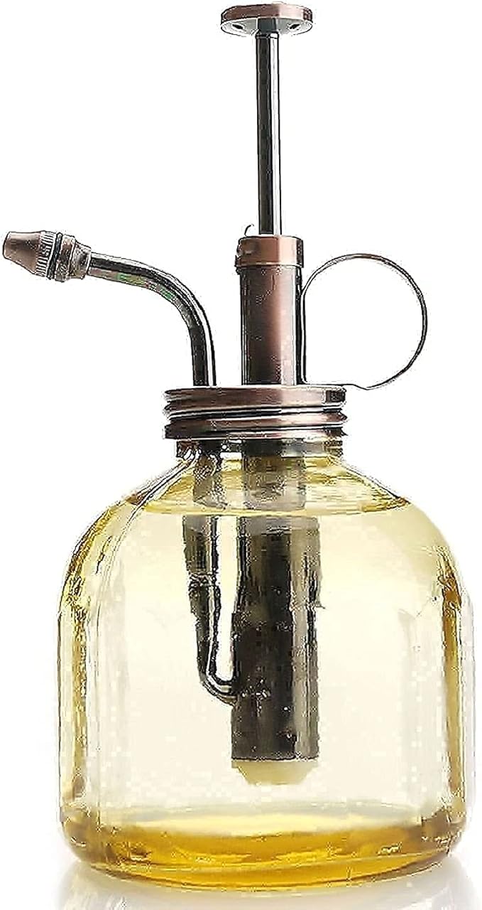 Plant Mister- Amber Glass Bottle & Brass Sprayer (Antique Copper)