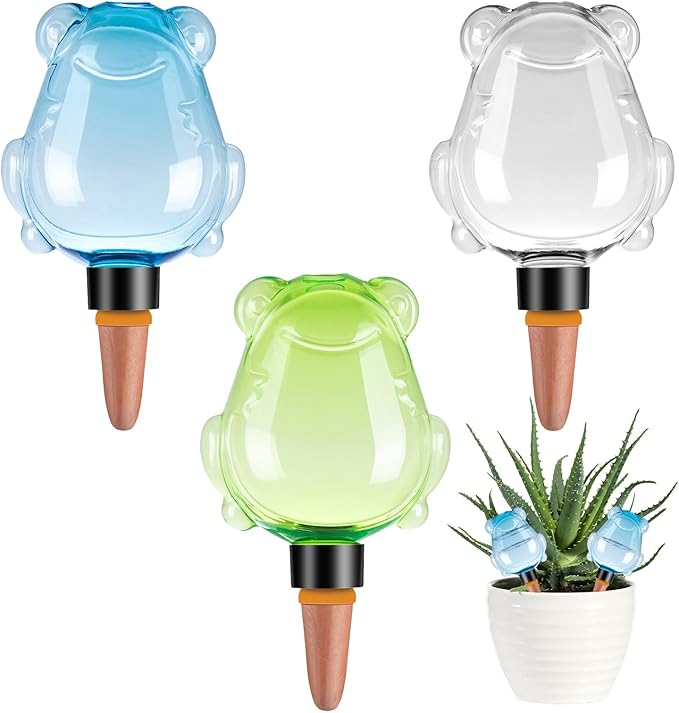 3Pcs Frog Plant Self Watering Globes for Indoor and Outdoor Plastic Water Bulbs Top Fill Plant Watering Globes Slow Release Terracotta Plant Watering Devices System for Plants, Multicolor