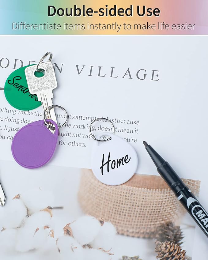 Uniclife 1.5 Inch Colorful Key Tags for Labeling Writable Round Plastic Key Chain Tags with Split Rings Sturdy Item Identifiers in 7 Assorted Colors, 100 Pack