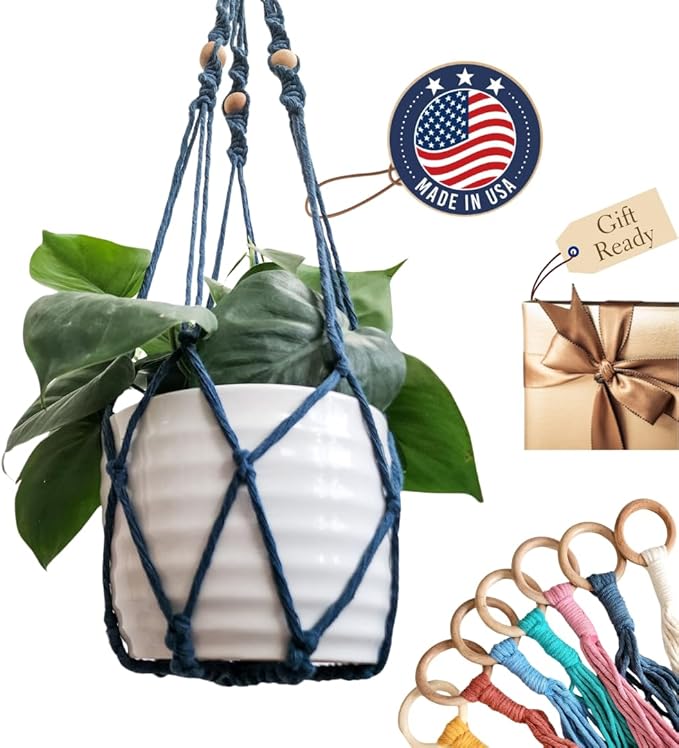 Macrame plant hanger 3ft beaded plant hanger for pots 4-8” for live plants indoor and outdoor decor hanging plant holder Boho décor Plant stand indoor Hanging planter for plant pots (Peacock Blue)
